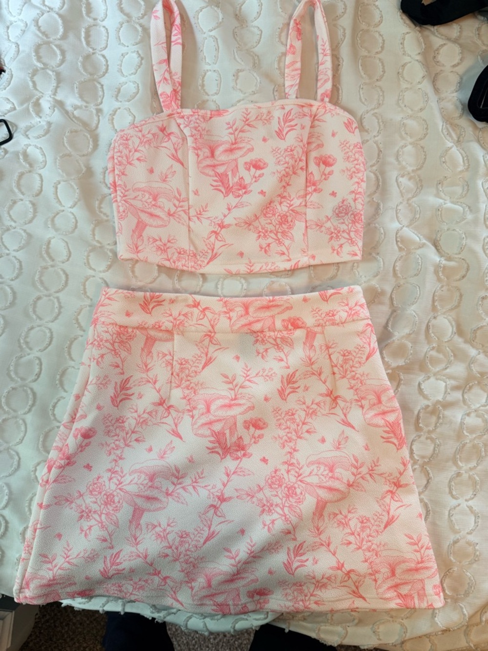 SHEIN Pink Toile Two-Piece Mini Skirt Set